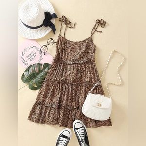 Tie Strap Tiered Leopard Cami Dress